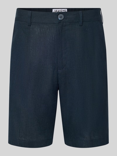 Produktfoto, Bermudas aus reinem Leinen von JAKE*S STUDIO MEN in Dunkelblau mit Eingriffstaschen, Gürtelschlaufen, lockere Passform