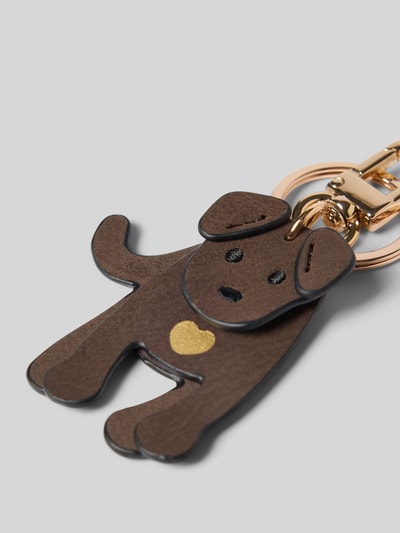 Produktfoto, Schlüsselanhänger mit Strukturmuster Modell 'My Dog' von Seidenfelt in Braun und Gold mit Karabinerhaken und Schlüsselring, Detailaufnahme, Damen Schlüsselanhänger, Strukturmuster