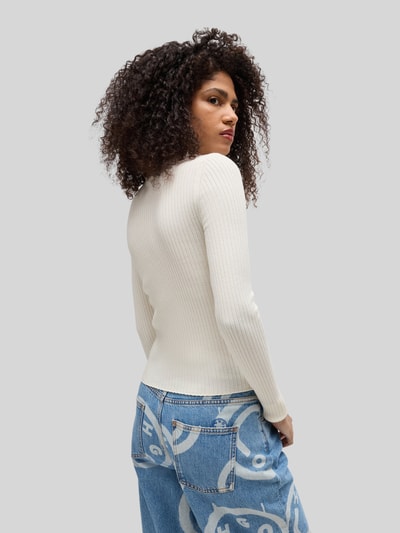 Hugo Blue Slim fit gebreide pullover van geribde viscosemix, model 'SARMIE_B' Wit - 5