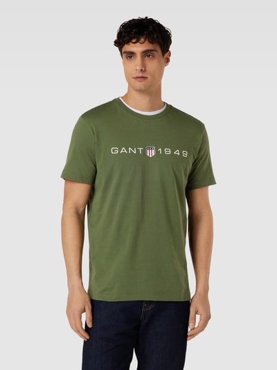 Gant T-shirt met labelprint Olijfgroen - 4