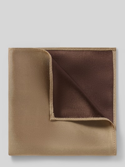 Produktfoto, Fein strukturiertes Einstecktuch aus Seide von Monti, quadratisch, beige und braun, glatte Textur, 27 x 28 cm, reine Seide.