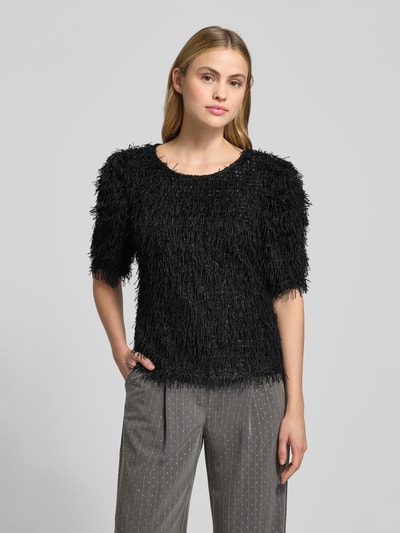 FREE/QUENT Pullover mit Fransen und Rundhalsausschnitt Modell 'MARLIN' Black 4