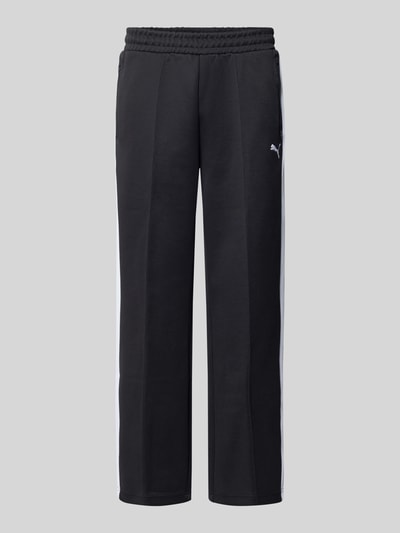 Produktfoto, schwarze Straight Fit Sweatpants mit weißem Logo-Stitching Modell 'Always On' von PUMA PERFORMANCE, Material-Mix mit Baumwoll-Anteil, Ziernähte, elastischer Bund, Eingrifftaschen mit Reißverschluss, Herren, glatte Textur, 75 cm Innenbeinlänge bei Größe M.