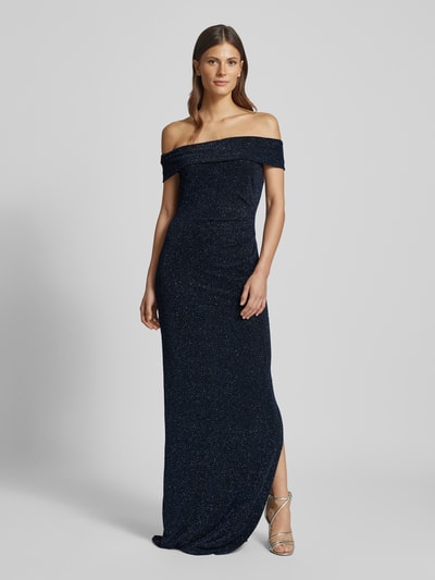 Christian Berg Cocktail Abendkleid mit Carmen-Ausschnitt Metallic Blue 4