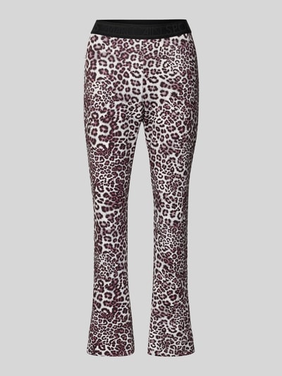 Produktfoto, Flared Fit Stoffhose mit Allover-Animal-Print von Marc Cain, elastischer Bund, mehrfarbig mit Leopardenmuster, glatte Textur
