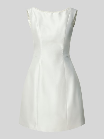 Produktfoto, Cocktailkleid mit Perlen von LUXUAR FASHION, weißer Satin, taillierter Schnitt, Minilänge, Rundhalsausschnitt, schlichte Struktur