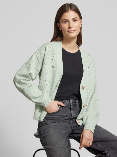 Vila Cardigan met broderie anglaise, model 'RIL' Rietgroen - 3