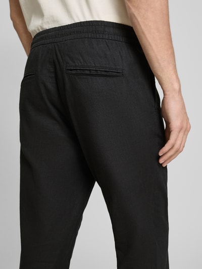 Matinique Regular fit linnen broek met elastische band, model 'barton' Zwart - 3