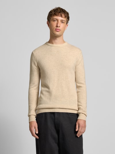 Blend Sweter z dzianiny z prążkowanymi wykończeniami model ‘BRANKO’ Beżowy melanż 4