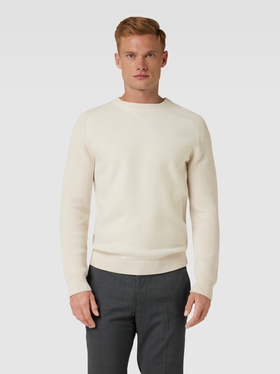 BOSS Strickpullover mit gerippten Abschlüssen Modell 'Matero' Offwhite 4