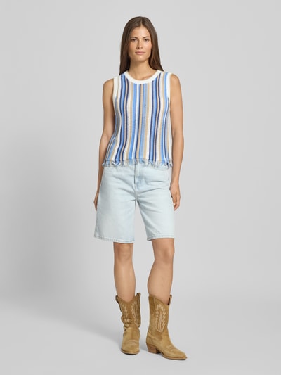 Stefanel Top z dzianiny z frędzlami Jasnoniebieski melanż 1