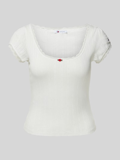 Tommy Jeans T-Shirt in Strick-Optik Modell 'POINTELLE' Ecru 2