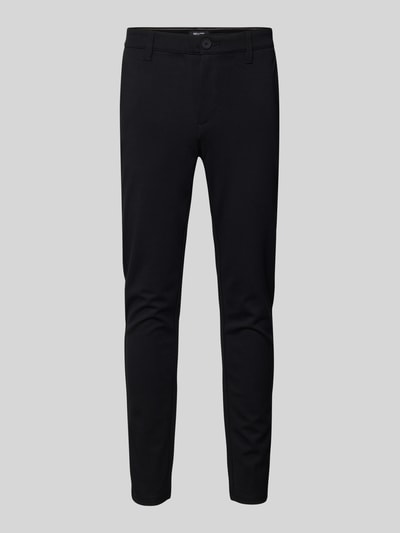 Produktfoto, schwarze Slim Fit Stoffhose aus Viskose-Mix Modell 'MARK' von Only & Sons mit Eingrifftaschen, Knopf- und Reißverschluss, glatte Oberfläche