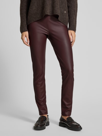 MM Spodnie o kroju slim fit z imitacji skóry z elastycznym pasem model ‘ECHO’ Oberżynowy 4