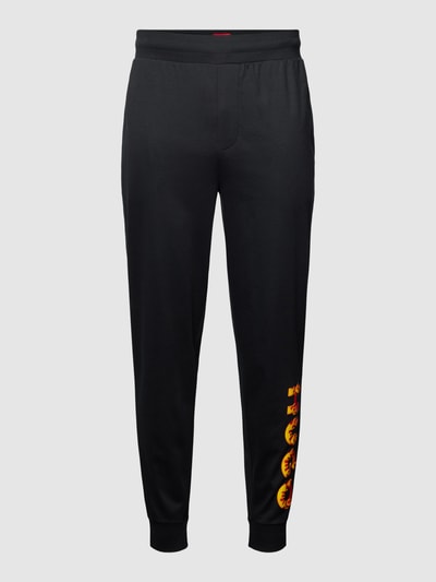 HUGO Sweatpants met label- en motiefstitching, model 'Flames' Zwart - 2