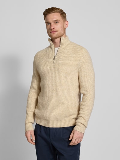 MCNEAL Strickpullover mit Woll-Anteil und Troyer-Kragen Beige Melange 4