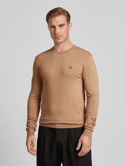 Scotch & Soda Sweter z dzianiny z wyhaftowanym logo model ‘Essentials’ Beżowy 4