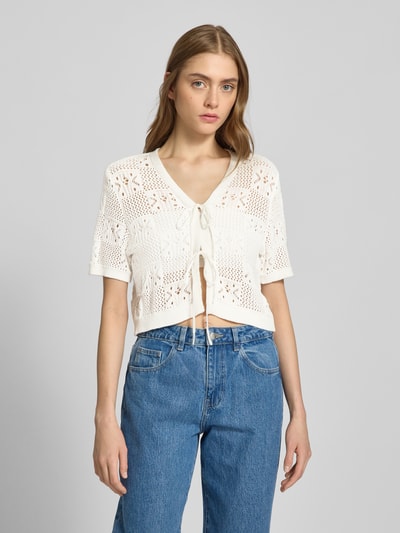 Pieces Korte gebreide cardigan van katoenmix, model 'TAMA' Offwhite - 4