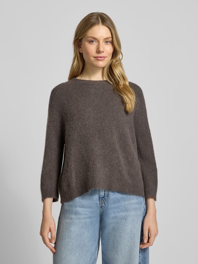 Oui Relaxed fit pullover met alpaca in gebreide look Donkerbruin - 4