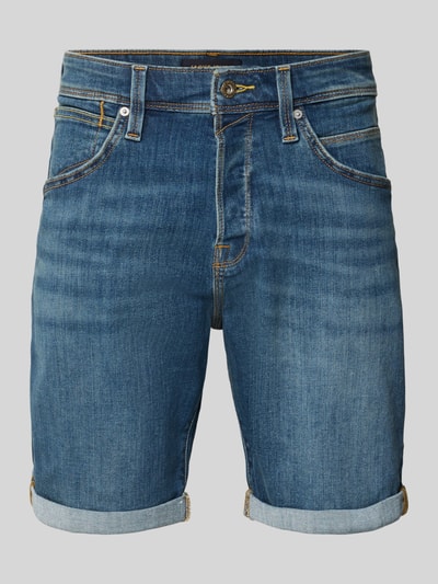 Produktfoto, Jeansshorts mit Umschlag Modell 'RICK' von Jack & Jones, blauer Baumwoll-Mix mit Stretch, sichtbare Nähte, Regular Fit