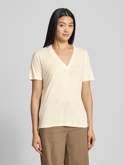 BOSS Regular Fit T-Shirt aus Viskose-Leinen-Mix Modell 'Eylina' Offwhite 4