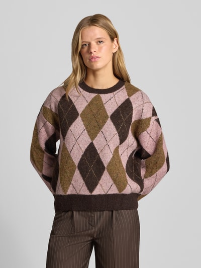 REVIEW Strickpullover im Allover-Look mit Rundhalsausschnitt Rose 4