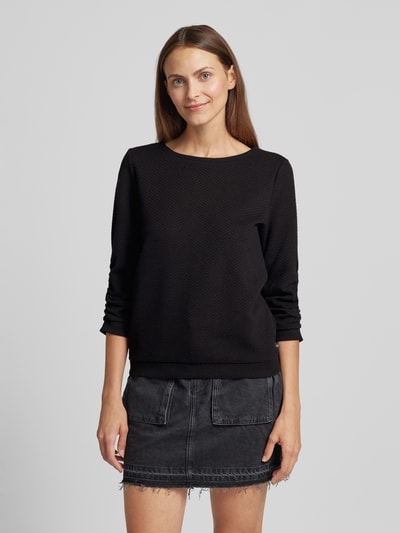 Tom Tailor Denim Shaped Fit Sweatshirt aus Bio-Baumwoll-Mix mit 3/4-Arm und Dobby-Struktur Metallic Black 4