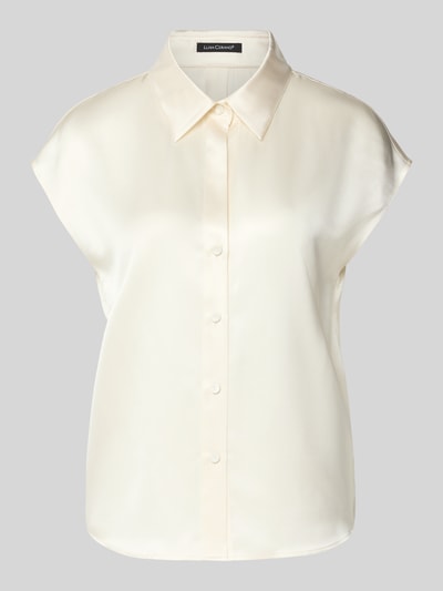 Produktfoto, Regular Fit Bluse aus Seide mit Knopfleiste von Luisa Cerano, kremowy kolor, gładka faktura, kołnierzyk koszulowy, krój regular fit, czysta jedwab, długość tyłu 61 cm, długość rękawa 49 cm