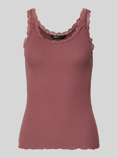 Produktfoto, Slim Fit Tank Top aus Bio-Baumwoll-Mix Modell 'SARA' von Only, Optik: Unifarben, Spitze, U-Ausschnitt, Feinripp-Struktur
