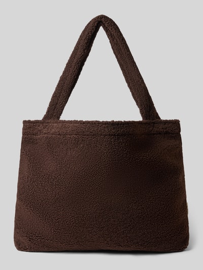 Produktfoto, torba shopper aus Futerko Shopper aus Teddyfell Modell 'Mom' von Studio Noos, kolor ciemnobrązowy, szerokość w rozmiarze 1: 60 cm, długość w rozmiarze 1: 44 cm, głębokość w rozmiarze 1: 10 cm, długość pasków na ramię w rozmiarze 1: 72 cm, otwarta główna przegroda, długie paski na ramię