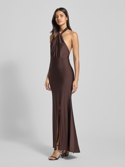 Laona Slim fit avondjurk met rugdecolleté Chocoladebruin - 1