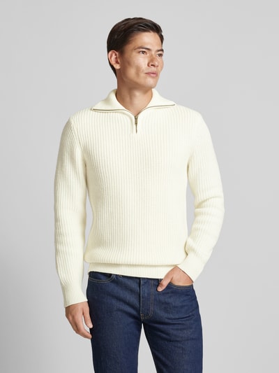 SELECTED HOMME Strickpullover mit gerippten Abschlüssen Modell 'LAND' Offwhite 4