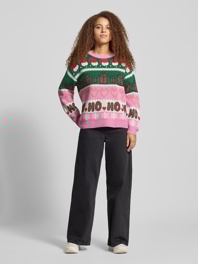 Only Regular fit kersttrui met glitterdetails, model ''XMAS HOHO' Roze - 1