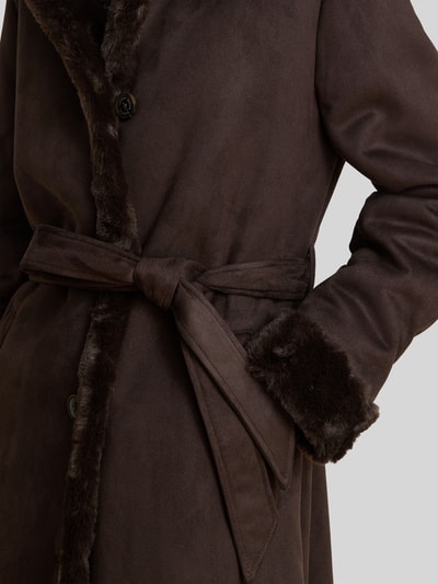 Lauren Ralph Lauren Mantel mit Webpelzbesatz Schoko 3