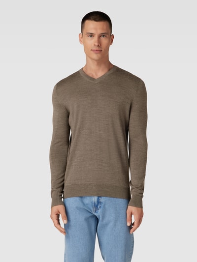 Christian Berg Men Gebreide pullover van lamswol Taupe gemêleerd - 4