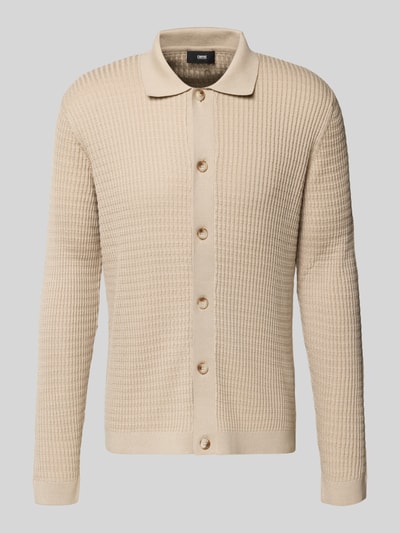 Produktfoto, beżowy Strickjacke mit Strukturmuster Modell 'Yuris' von Cinque, bawełniany miks, slim fit, kołnierzyk polo, guzikowa listwa