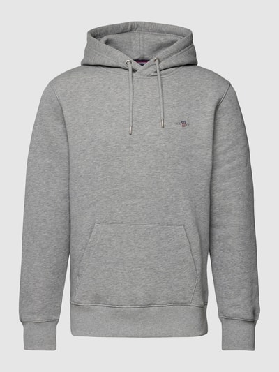 Gant Hoodie met labelstitching, model 'SHIELD'
 Middengrijs gemêleerd - 2