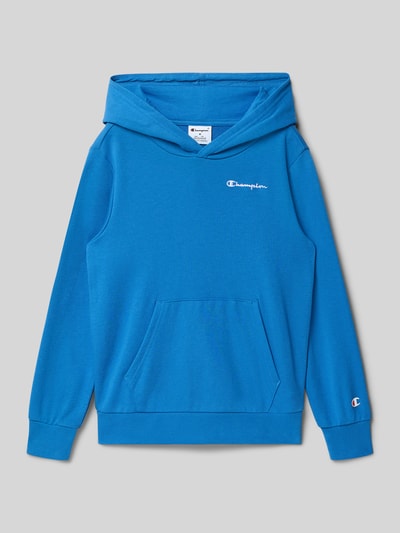 Produktfoto, Hoodie mit Label-Stitching Modell 'ICONS' von CHAMPION in Blau, Baumwollmischung, Känguru-Tasche, elastische Abschlüsse
