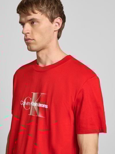 Calvin Klein Jeans T-shirt met labelprint en ronde hals Rood - 3