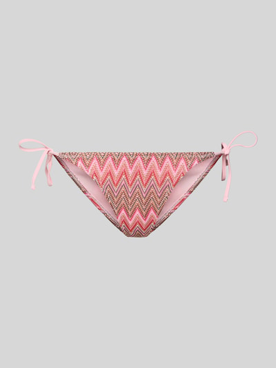 Produktfoto, Bikini-Slip mit seitlicher Schnürung Modell 'ADA' von Pieces, Optik:Allover-Muster in Rosa und Braun, feine Textur, Verschluss:Schnürung.
