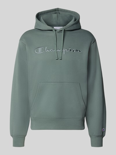 Produktfoto, Relaxed Fit Hoodie aus Baumwoll-Mix mit Label-Stitching von Champion in Salbeigrün, Kängurutasche, elastische Abschlüsse, Baumwoll-Mix, Herren Hoodie