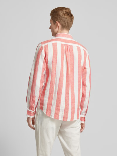 Gant Koszula lniana o kroju regular fit ze wzorem w blokowe pasy Pomarańczowy 5