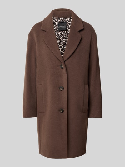 Productfoto, Wollmantel aus Kaschmir-Mix mit einrijige knoopsluiting van Marc Cain, lang model, effen bruin, reverskraag, zijzakken, lange mouwen, wol-kasjmiermix.