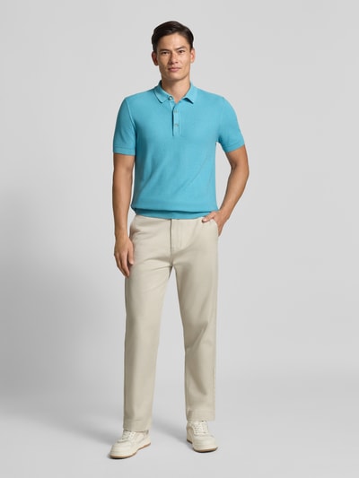 BOSS Regular fit gebreid poloshirt van een mix van lyocell en katoen, model 'LANNOTTI' Aquablauw - 1