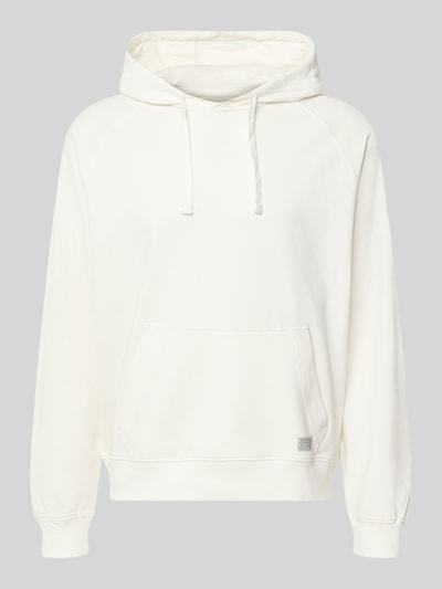 Productfoto, Relaxed Fit Hoodie aus katoenmix met logopatch van GUESS, crèmekleur, met capuchon en kangoeroezak, Heren, Ruglengte maat M: 70 cm, Mouwlengte maat M: 79 cm