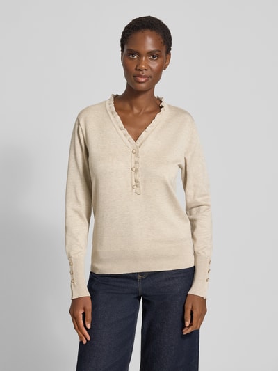 FREE/QUENT Gebreide pullover met korte knoopsluiting, model 'KATIE' Offwhite gemêleerd - 4
