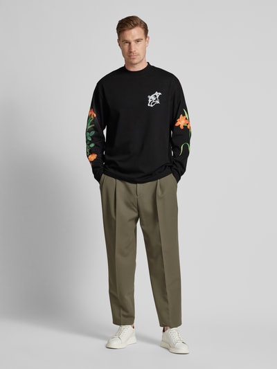 HUGO Sweatshirt mit gerippten Abschlüssen Modell 'Diflowerlo' Black 1