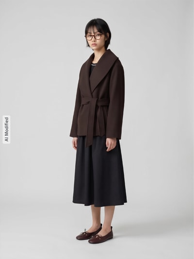 VERO MODA kurtka z pluszu/ze sztucznego futra z wiązanym paskiem, krój regular fit model 'ANNE' Czekoladowy 1