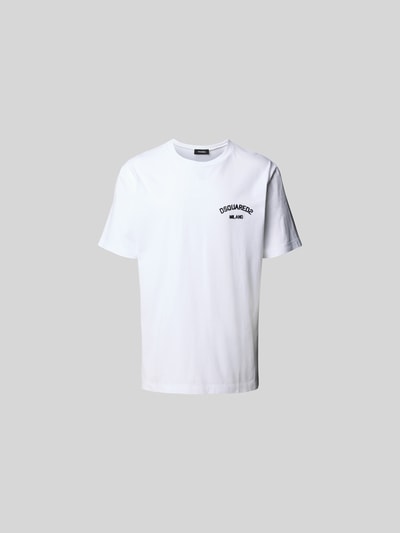 Produktfoto, T-Shirt mit Label-Print von Dsquared2 aus reiner Baumwolle, weiß, Regular-Fit, gerippter Rundhalsausschnitt, Rückenlänge 68 cm bei Größe M
