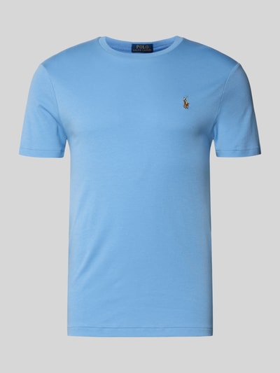 Produktfoto, Regular Fit T-Shirt aus reiner Baumwolle von Polo Ralph Lauren in Hellblau, unifarben, Logo-Stitching, Rundhals, kurzarm, Jersey